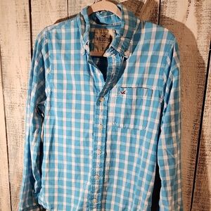 Hollister Men's Light Blue Plaid Shirt